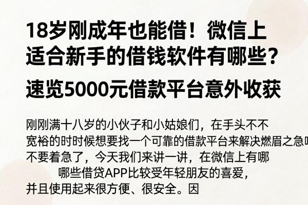 18岁刚成年也能借！微信上适合新手的借钱软件有哪些？速览5000元借款平台意外收获