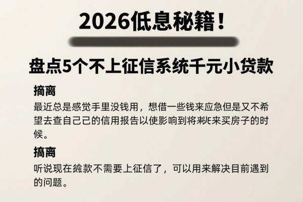 2026低息秘籍!盘点5个不上征信系统的千元小额贷款