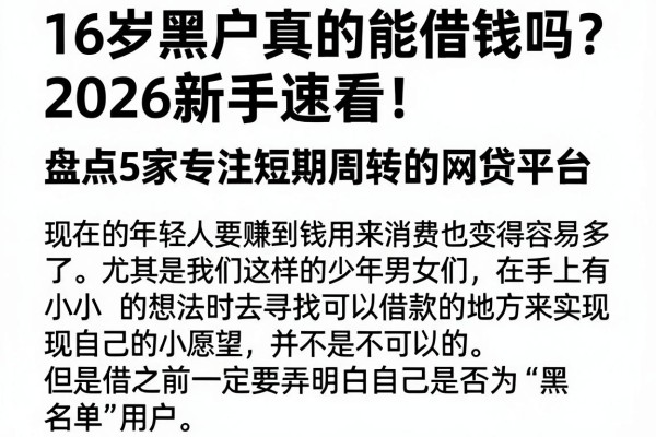 16岁黑户真的能借钱吗?2026新手速看!盘点5家专注短期周转的网贷平台