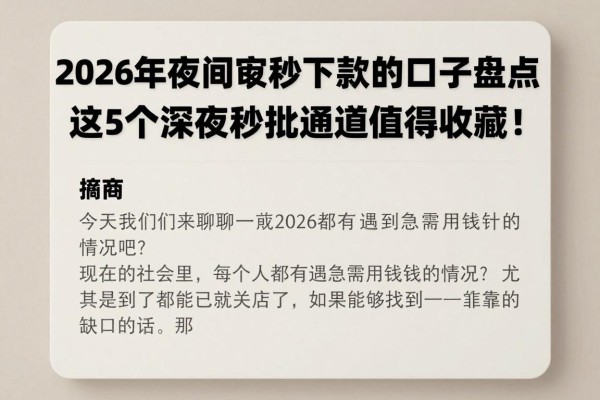 2026年夜间审核秒下款的口子盘点，这5个深夜秒批通道值得收藏！