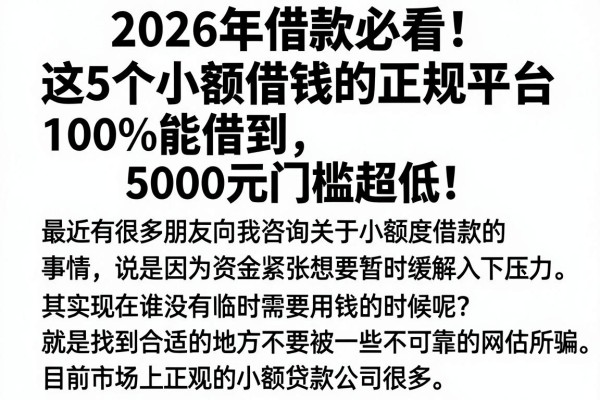 2026年借款必看!这5个小额借钱的正规平台100%能借到,5000元门槛超低