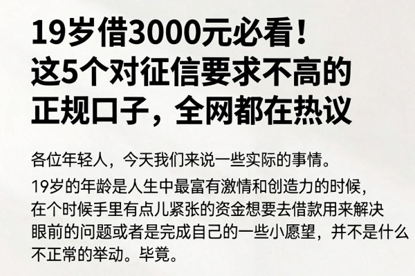 19岁借3000元必看！这5个对征信要求不高的正规口子，全网都在热议