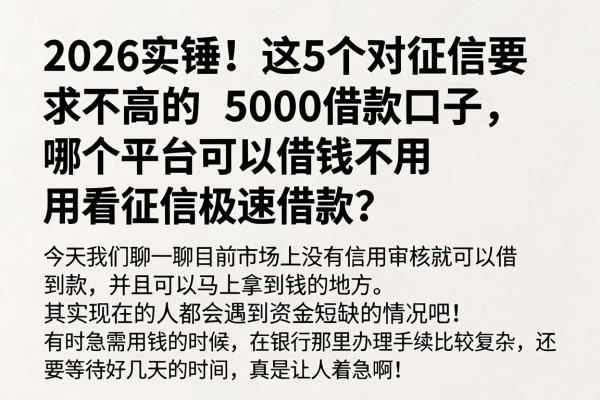 2026实锤！这5个对征信要求不高的5000借款口子，哪个平台可以借钱不用看征信极速借款？