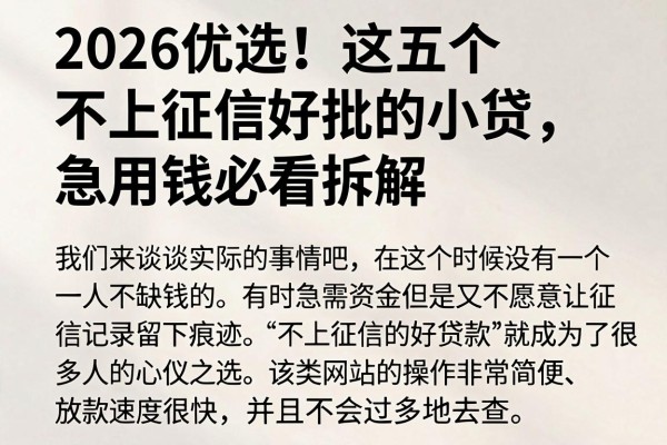 2026优选!这五个不上征信好批的小贷,急用钱必看拆解