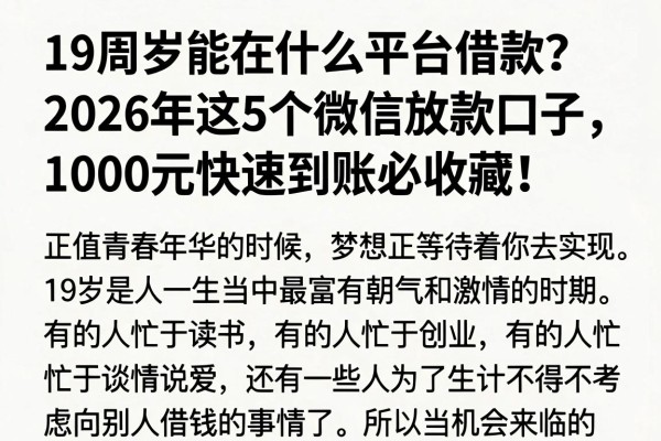 19周岁能在什么平台借款?2026年这5个微信放款口子,1000元快速到账必收藏!