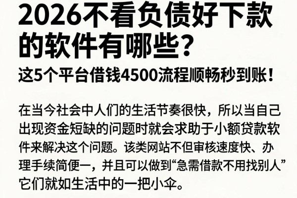 2026不看负债好下款的软件有哪些？这5个平台借钱4500流程顺畅秒到账！