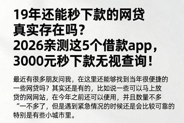 19年还能秒下款的网贷真实存在吗?2026亲测这5个借款app,3000元秒下款无视查询!