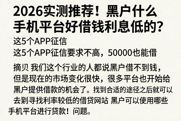 2026实测推荐!黑户什么手机平台好借钱利息低的?这5个APP征信要求不高,50000也能借