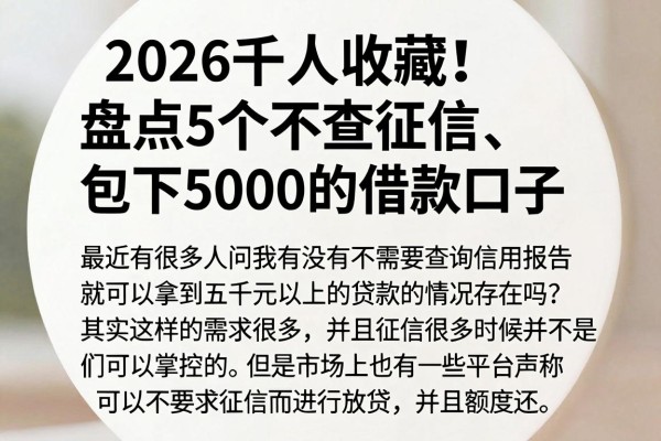 2026千人收藏！盘点5个不查征信、包下5000的借款口子