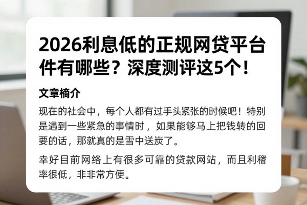 2026利息低的正规网贷平台软件有哪些?深度测评这5个!