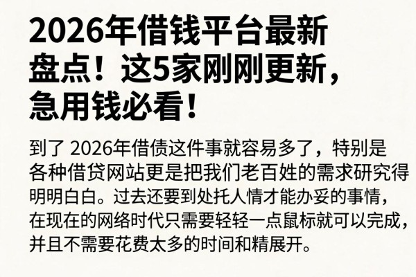 2026年借钱平台最新盘点!这5家刚刚更新,急用钱必看!