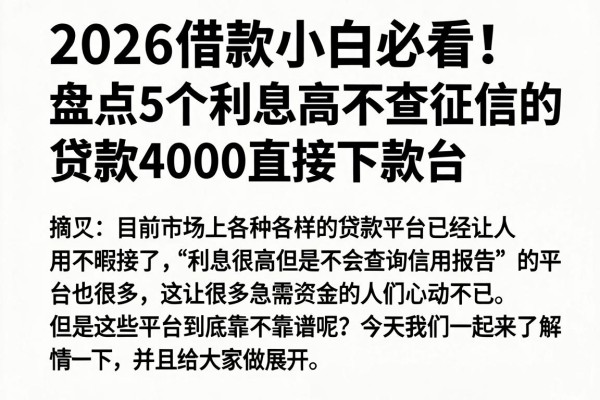 2026借款小白必看!盘点5个利息高不查征信的贷款平台,急用4000直接下款