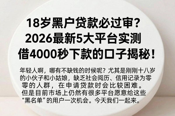 18岁黑户贷款必过审?2026最新5大平台实测,借4000秒下款的口子揭秘!