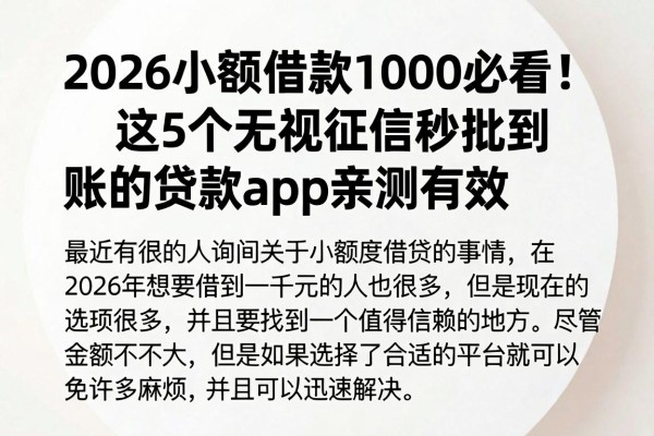 2026小额借款1000必看!这5个无视征信秒批到账的贷款App亲测有效