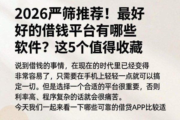2026严筛推荐!最好的借钱平台有哪些软件?这5个值得收藏