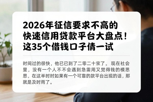 2026年征信要求不高的快速信用贷款平台大盘点！这5个借钱口子值得一试