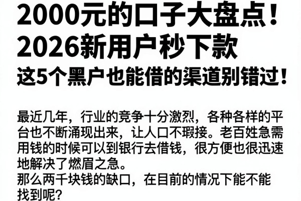 2000元的口子大盘点!2026新用户秒下款,这5个黑户也能借的渠道别错过