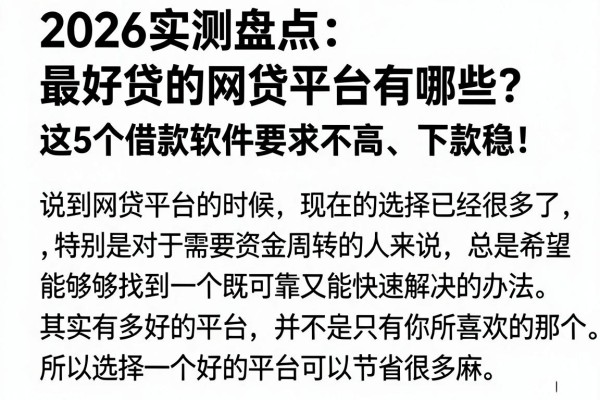 2026实测盘点:最好贷的网贷平台有哪些?这5个借款软件要求不高、下款稳!