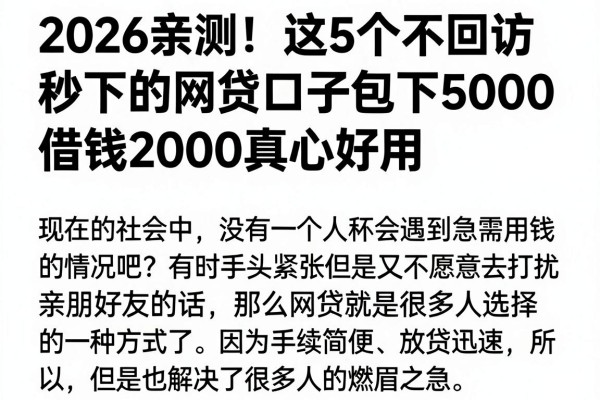 2026亲测!这5个不回访秒下的网贷口子包下5000,借钱2000真心好用