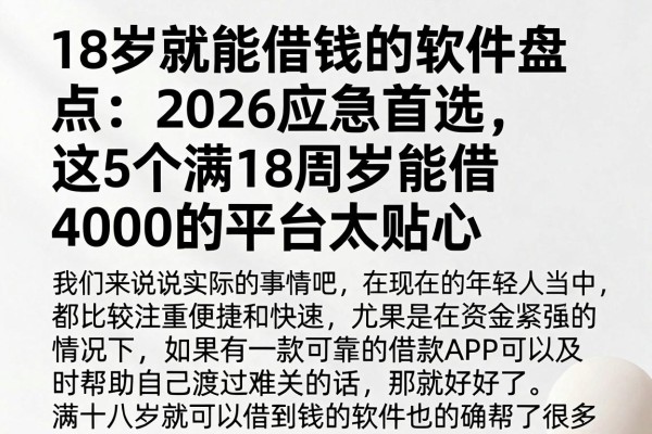 18岁就能借钱的软件盘点:2026应急首选,这5个满18周岁能借4000的平台太贴心