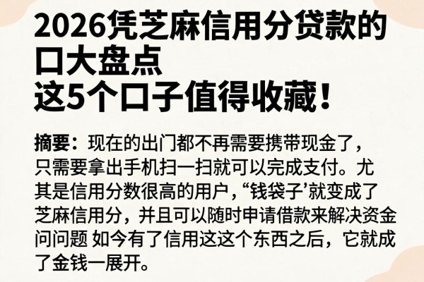 2026凭芝麻信用分贷款的口大盘点,这5个口子值得收藏!