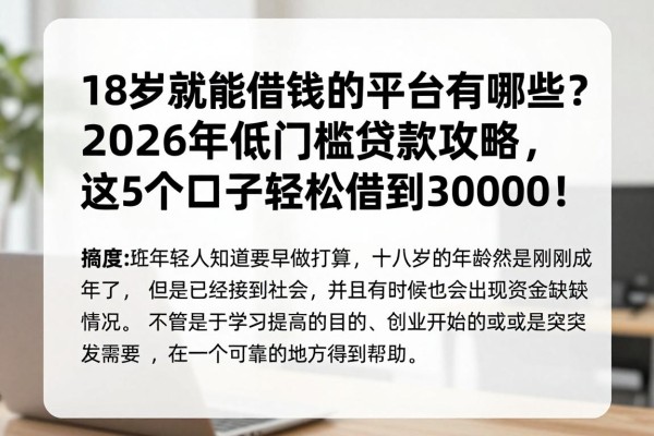 18岁就能借钱的平台有哪些?2026年低门槛贷款攻略,这5个口子轻松借到30000!