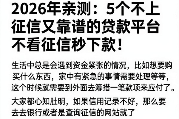 2026年亲测:5个不上征信又靠谱的贷款平台,不看征信秒下款!