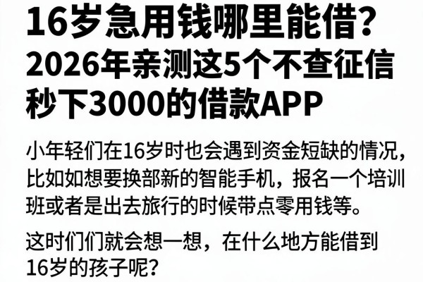 16岁急用钱哪里能借?2026年亲测这5个不查征信秒下3000的借款APP