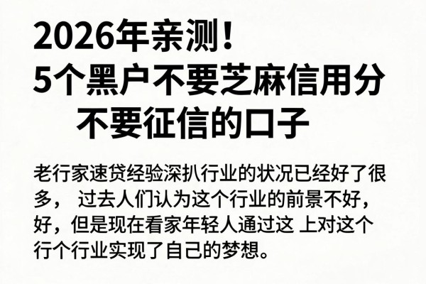 2026年亲测！5个黑户不要芝麻信用分不要征信的口子，老行家速贷经验深扒