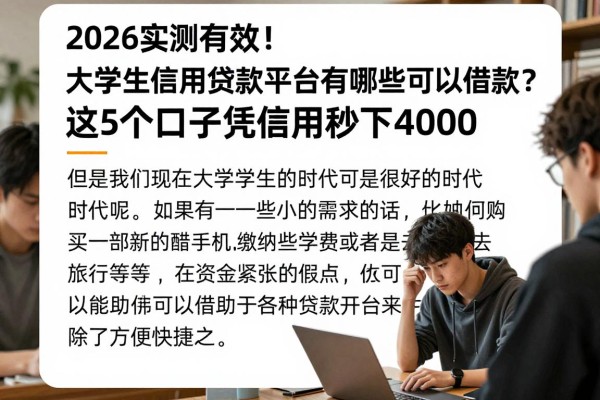 2026实测有效!大学生信用贷款平台有哪些可以借款?这5个口子凭信用秒下4000