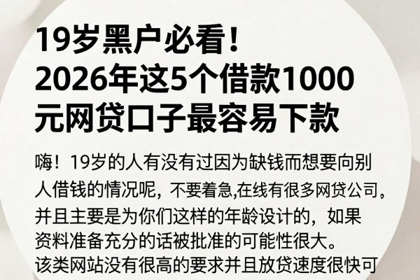 19岁黑户必看!2026年这5个借款1000元网贷口子最容易下款