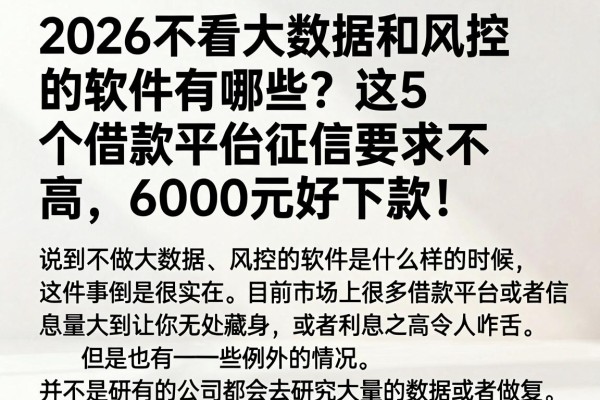 2026不看大数据和风控的软件有哪些?这5个借款平台征信要求不高,6000元好下款!