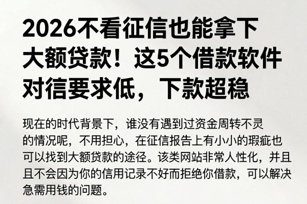 2026不看征信也能拿下大额贷款!这5个借款软件对征信要求低,下款超稳