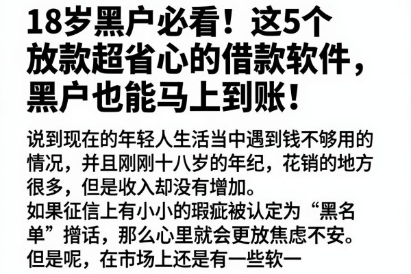 18岁黑户必看！这5个放款超省心的借款软件，黑户也能马上到账