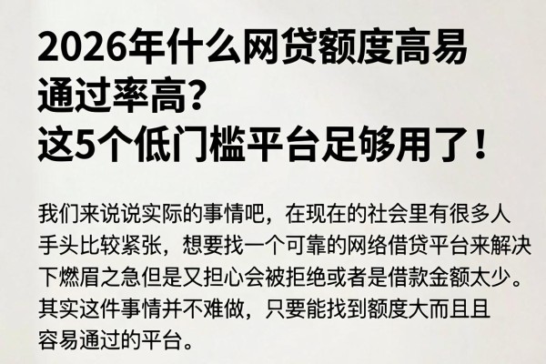 2026年什么网贷额度高易通过率高?这5个低门槛平台足够用了!