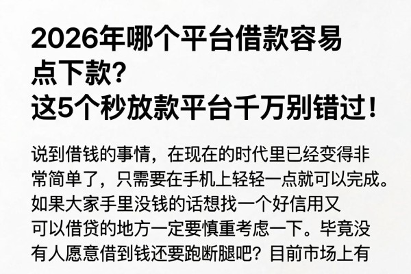 2026年哪个平台借款容易点下款?这5个秒放款平台千万别错过!