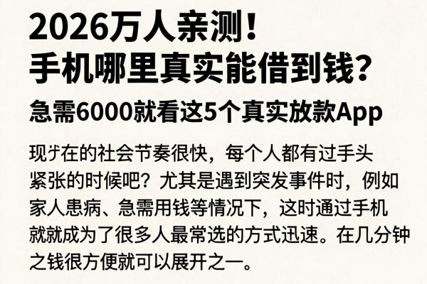 2026万人亲测!手机哪里真实能借到钱?急需6000就看这5个真实放款App