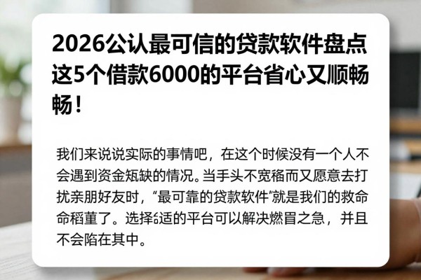 2026公认最可信的贷款软件盘点，这5个借款6000的平台省心又顺畅！