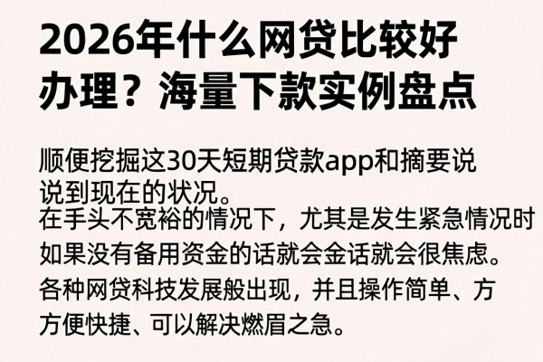 2026年什么网贷比较好办理?海量下款实例盘点,顺便挖掘这30天短期贷款app