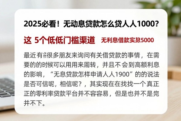 2025必看!无利息贷款怎么贷人人1000?这5个低门槛渠道,无利息借款5000资质要求不高也能秒下