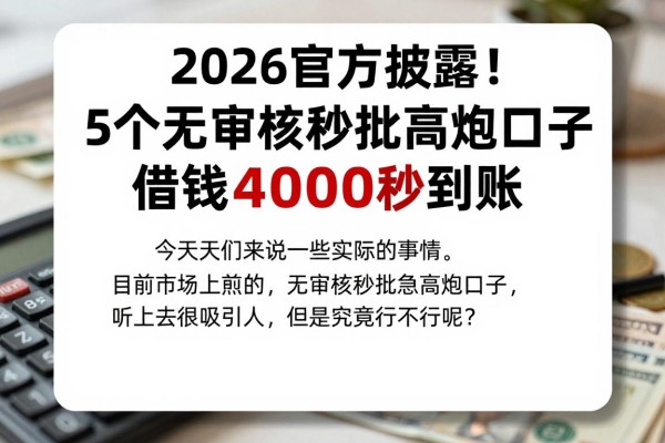 2026官方披露!5个无审核秒批高炮口子,借钱4000秒到账