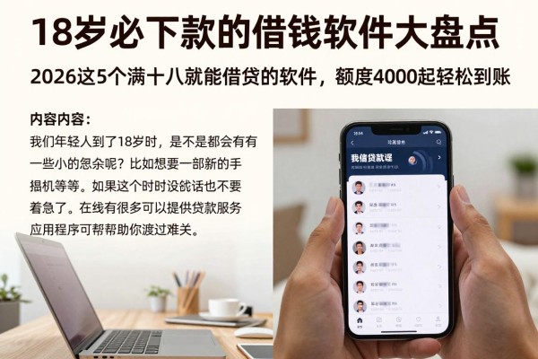 18岁必下款的借钱软件大盘点!2026这5个满十八就能借钱的软件,额度4000起轻松到账