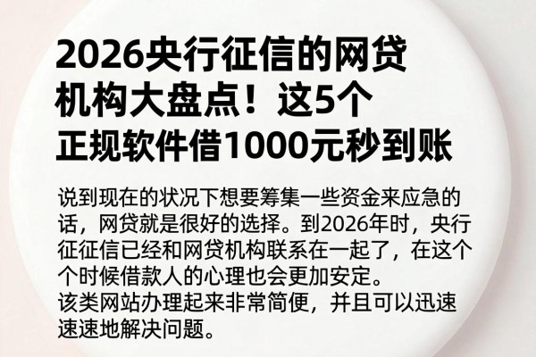 2026央行征信的网贷机构大盘点!这5个正规软件借1000元秒到账
