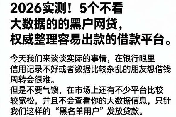 2026实测！5个不看大数据的黑户网贷，权威整理容易出款的借款平台