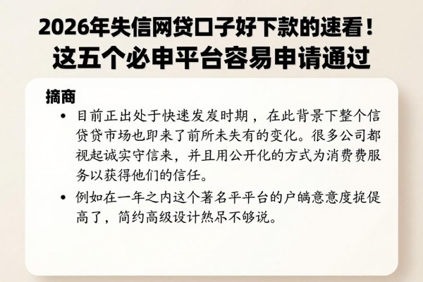 2026年失信网贷口子好下款的速看！这五个必申平台容易申请通过