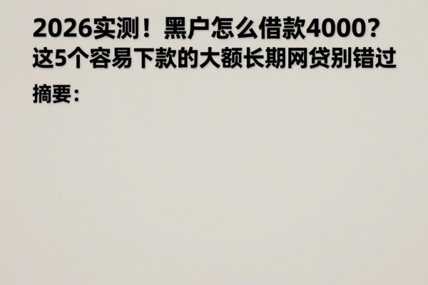 2026实测！黑户怎么借款4000？这5个容易下款的大额长期网贷别错过
