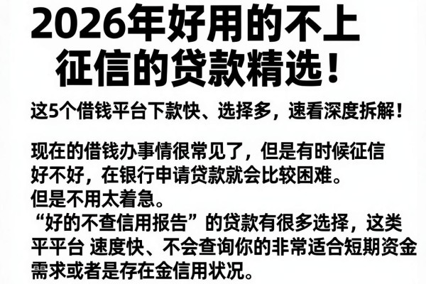 2026年好用的不上征信的贷款精选!这5个借钱平台下款快、选择多,速看深度拆解!