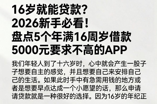 16岁就能贷款？2026新手必看！盘点5个年满16周岁借款5000元要求不高的APP