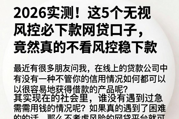 2026实测!这5个无视风控必下款网贷口子,竟然真的不看风控稳下款