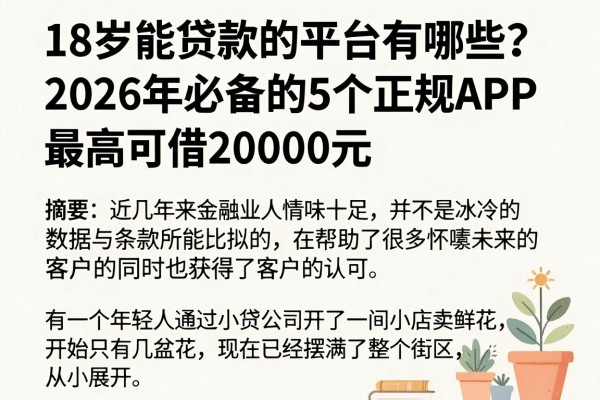 18岁能贷款的平台有哪些？2026年必备的5个正规APP，最高可借20000元